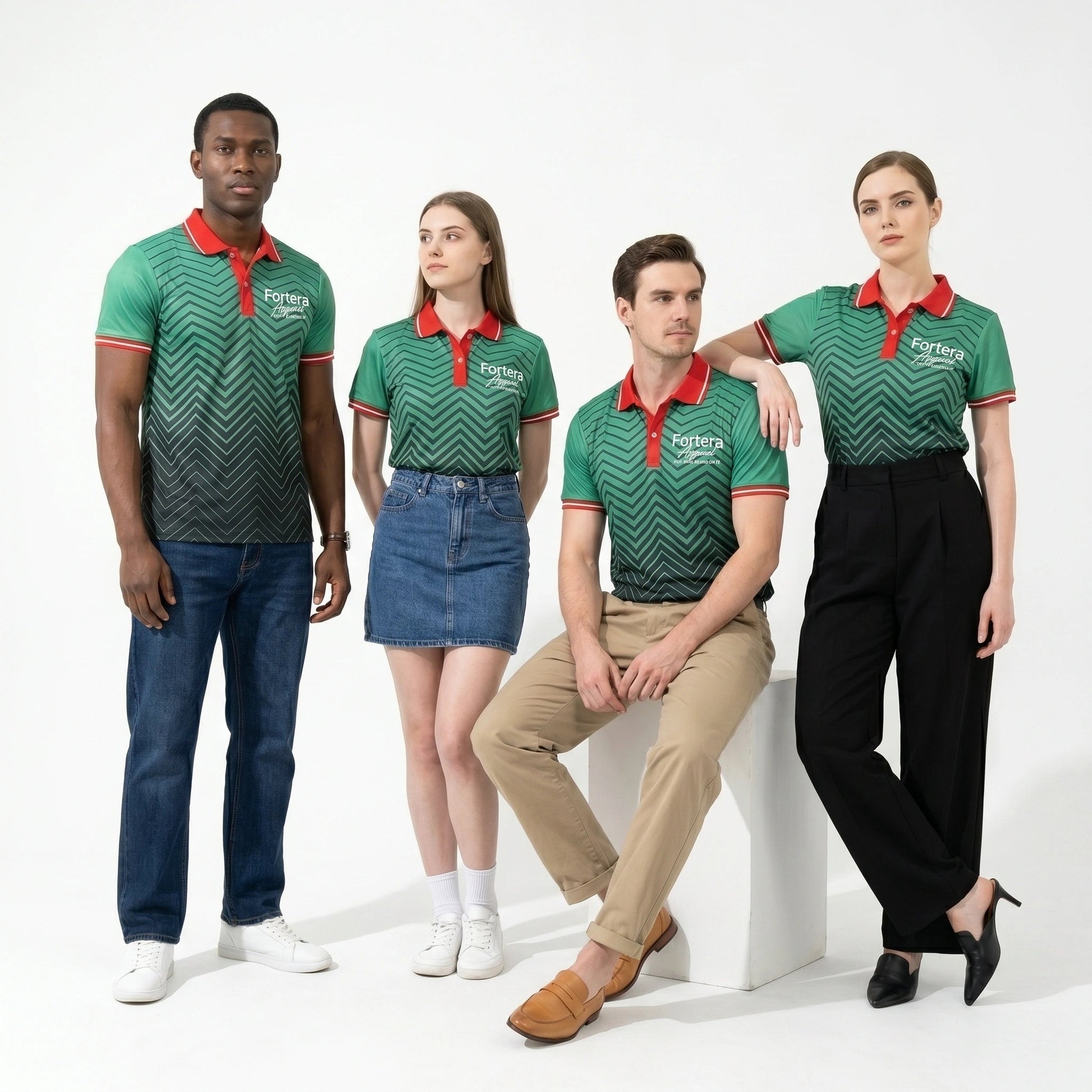 Sublimation Polo Shirt with Logo Chevron Contrast Collar team uniform sideline setting - Fortera Apparel