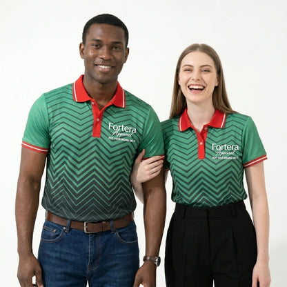 Sublimation Polo Shirt with Logo Chevron Contrast Collar team uniform restaurant floor - Fortera Apparel