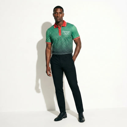 Sublimation Polo Shirt with Logo Chevron Contrast Collar close-up chevron pattern detail - Fortera Apparel