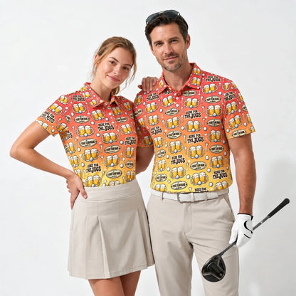 Sublimation Polo Shirt Beer Jugs funny golf polo worn by two golfers
