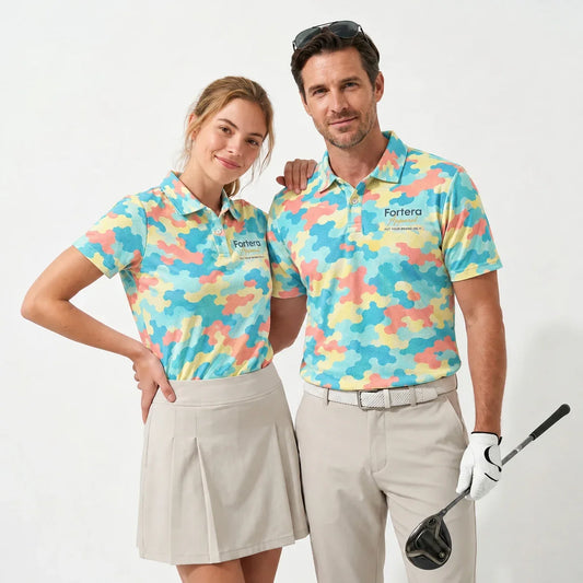 Bright Camo Polo Shirt with Fortera Apparel chest logo