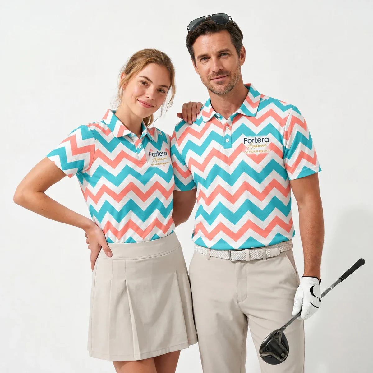 Chevron Pattern Polo Shirt with Fortera Apparel chest logo