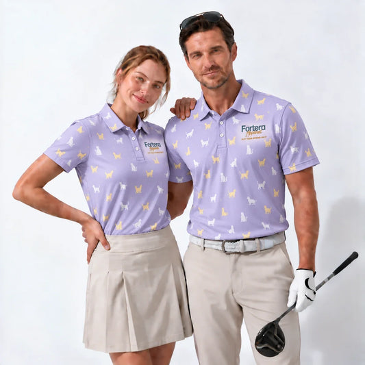 Cat Print Polo Shirt with Fortera Apparel chest logo
