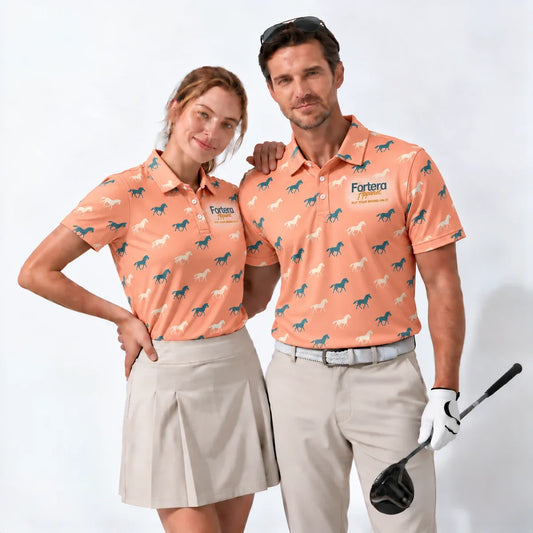 Horse Print Polo Shirt with Fortera Apparel chest logo