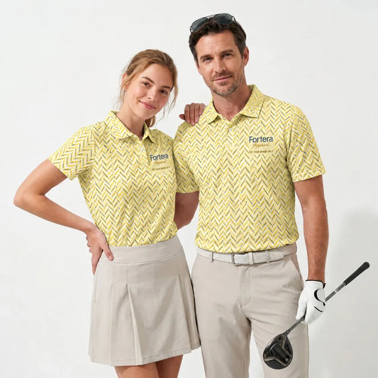 Herringbone Pattern Polo Shirt with Fortera Apparel chest logo