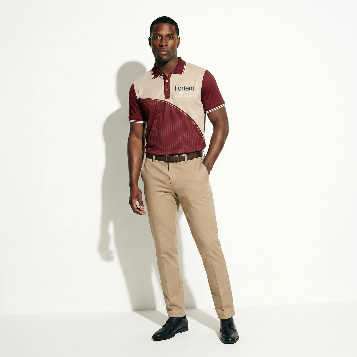 Sublimation Polo Shirt Pinstripe Yoke Block close-up fabric texture - Fortera Apparel
