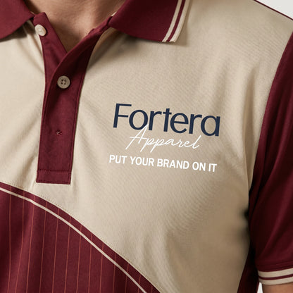 Sublimation Polo Shirt Pinstripe Yoke Block side angle detail - Fortera Apparel