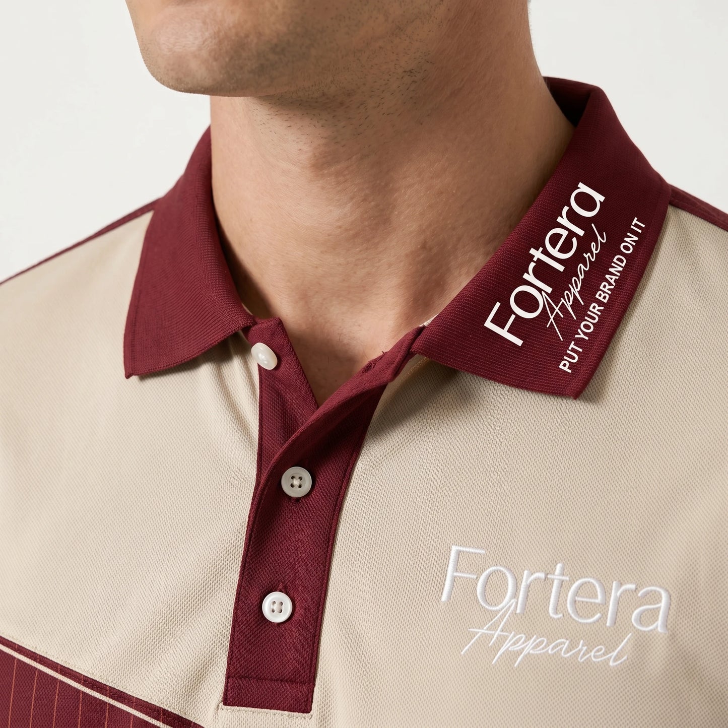 Sublimation Polo Shirt Pinstripe Yoke Block back view detail - Fortera Apparel