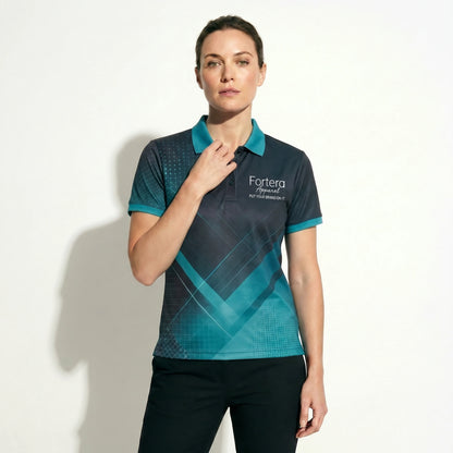 Sublimation Polo Shirt Prism Facet close-up chest logo placement - Fortera Apparel