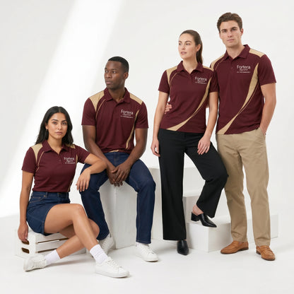 Sublimation Polo Shirt Side Curve worn by hospitality team in studio - Fortera Apparel