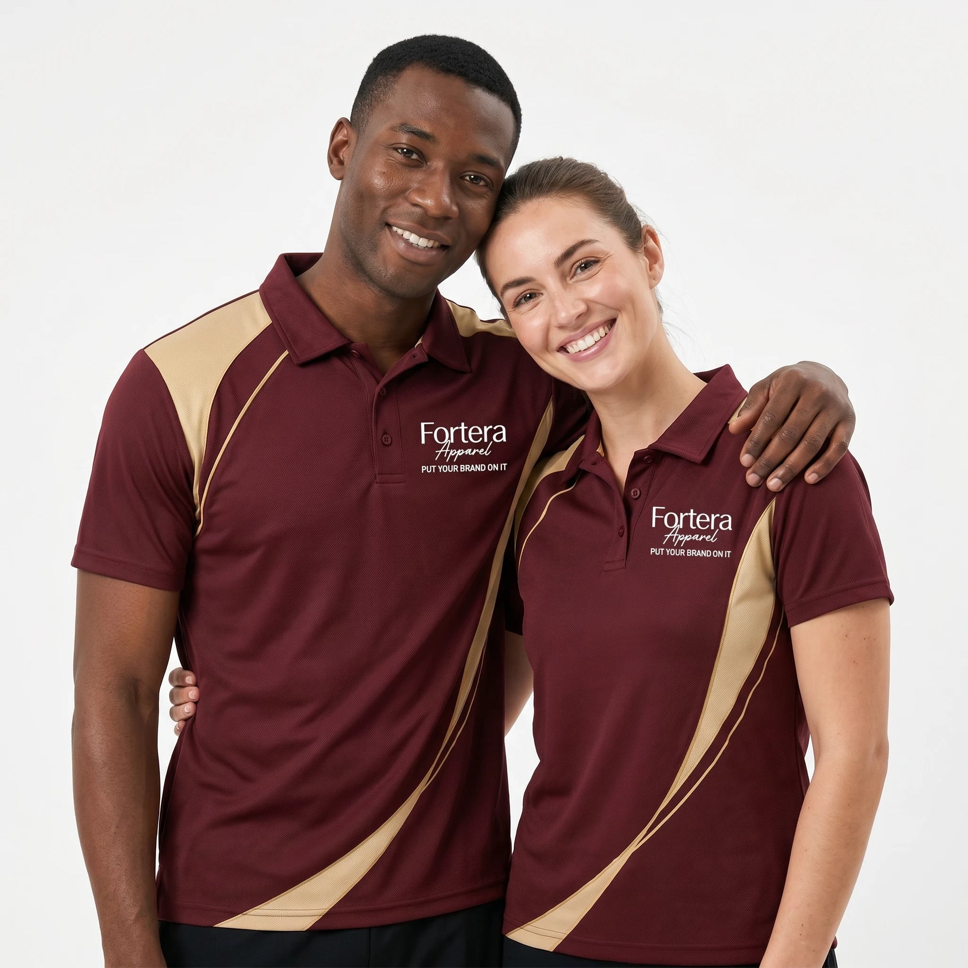 Sublimation Polo Shirt Side Curve hospitality uniform in corporate setting - Fortera Apparel