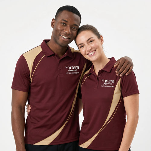 Sublimation Polo Shirt Side Curve hospitality uniform in corporate setting - Fortera Apparel