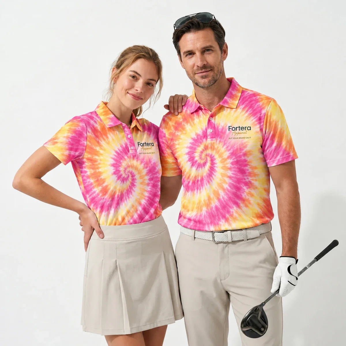 Tie Dye Polo Shirt with Fortera Apparel chest logo