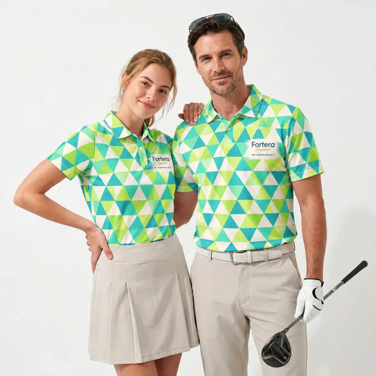 Geometric Print Polo Shirt with Fortera Apparel chest logo