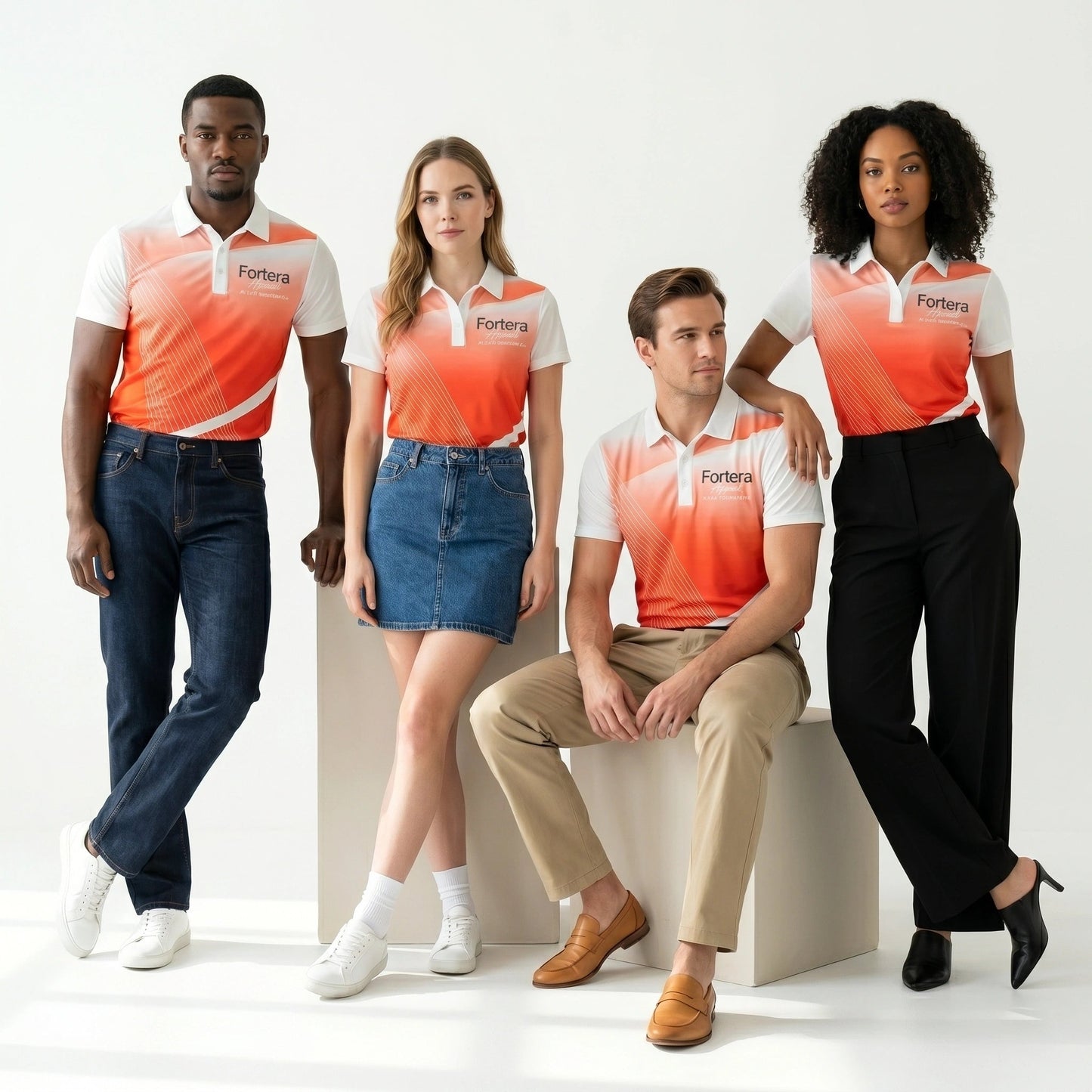 Sublimation Polo Shirt for Teams Ombre Gradient team uniform restaurant setting - Fortera Apparel