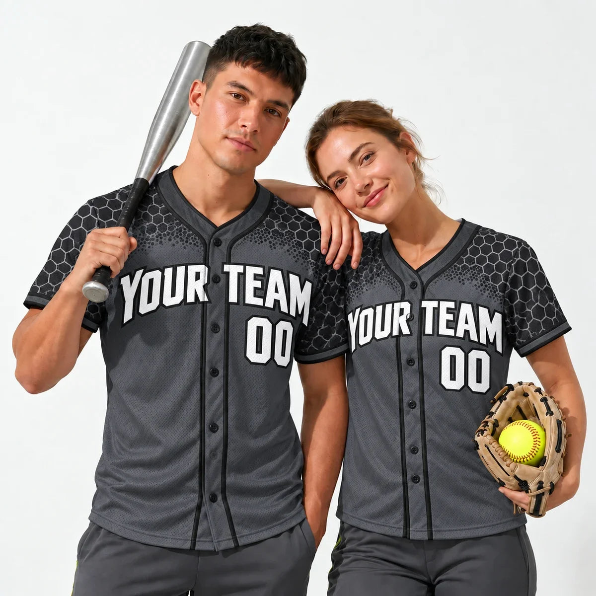 Tactical Charcoal mens softball jersey worn by a baseball player and a softball player
