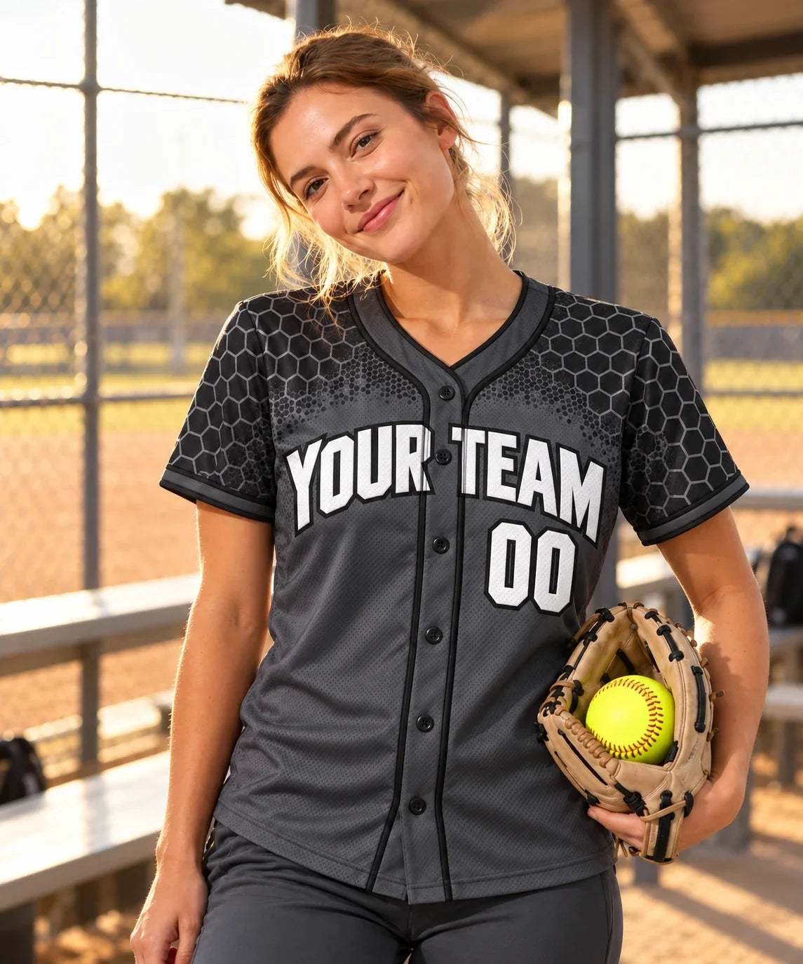Tactical Charcoal mens softball jersey on a softball field