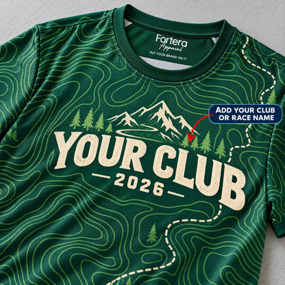 Close-up of the Topo Trail Cross Country Shirt design and neck label