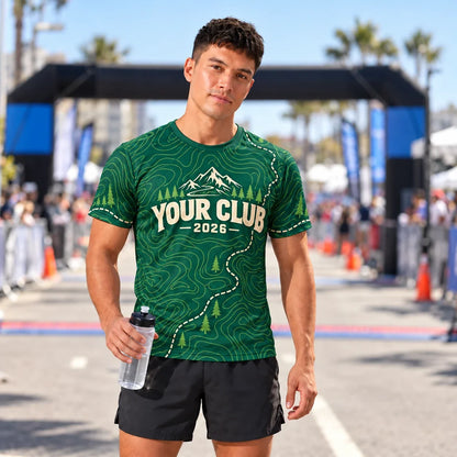 Runner wearing the Topo Trail Cross Country Shirt at a race finish line