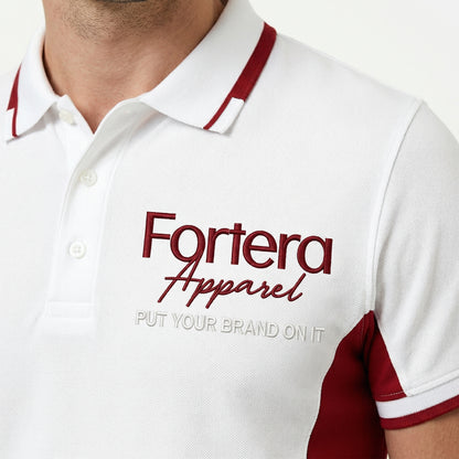 White work polo shirt with embroidered logo and red side panel - male fit